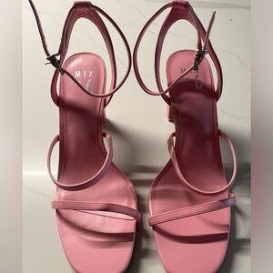 Mix No. 6 Pink Strappy Block Heel Sandals with Ankle Tie. Brand new